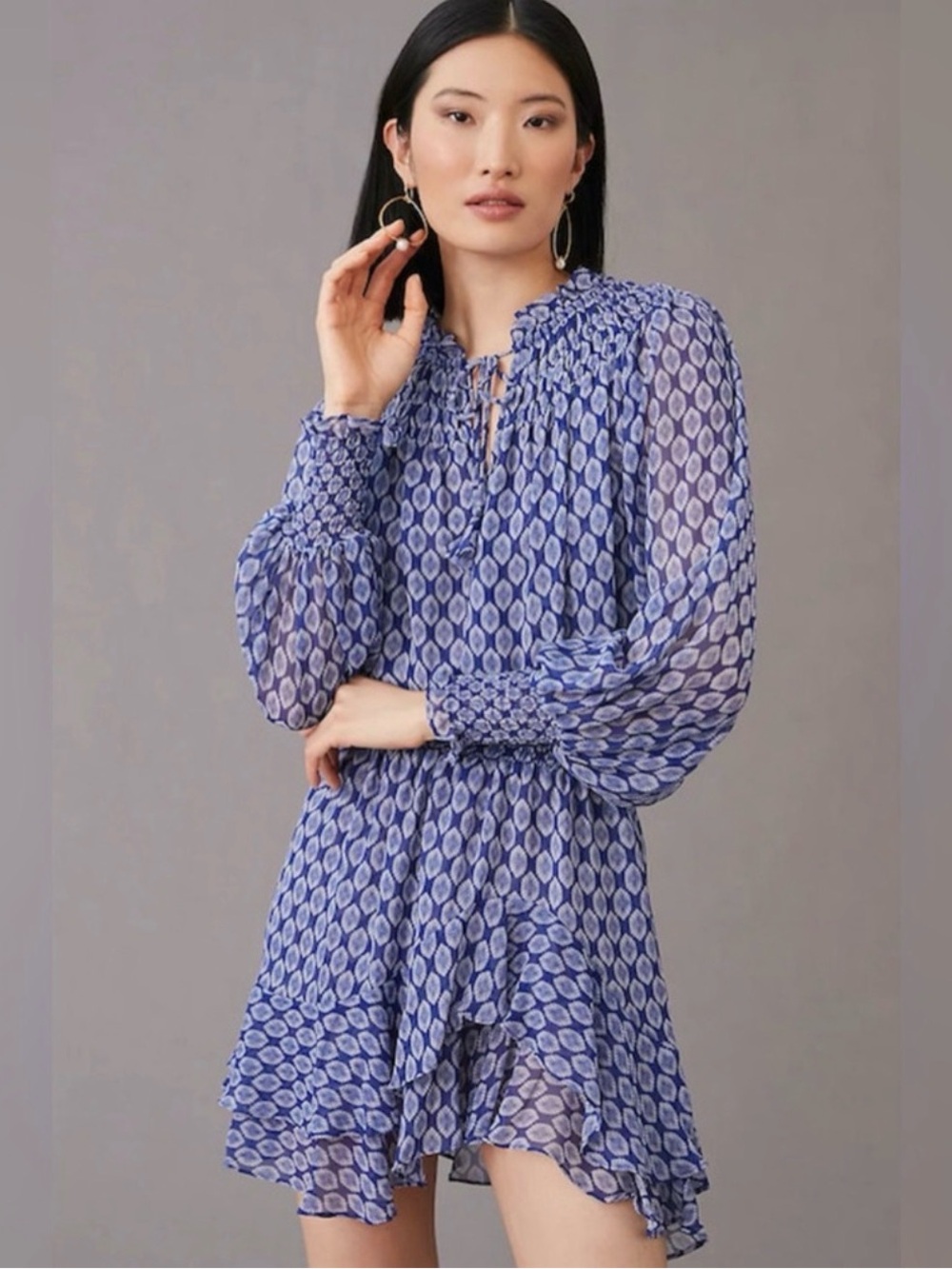 Misa Los Angeles Blue Printed Ruffle Tie-Front Mini Dress